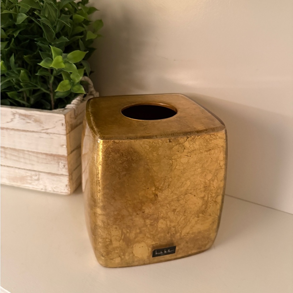 Nicole Miller Golden Rule Gold Swirl Lucite Glam Bathroom Tissue Box Holder